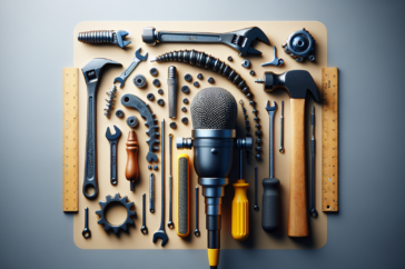 alt_text: Cover art showing tools and a microphone, symbolizing a podcast about a repair community's change.