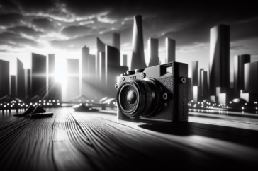 alt_text: "Close-up of a Ricoh GR IV camera showcasing its features and monochrome photo capability."