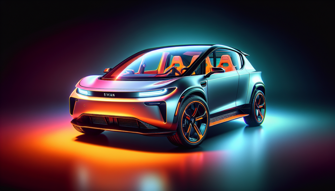 alt_text: Close-up of a Rivian R2 electric vehicle with vibrant colors, suggesting innovation and growth.