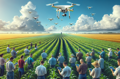 alt_text: A drone hovers over a farm, showcasing advanced technology for precision agriculture.