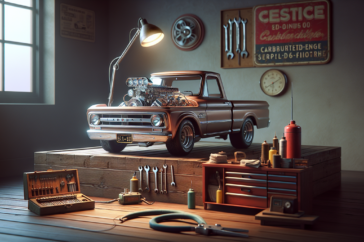 alt_text: A classic car is parked beside a neon-lit diner, capturing a nostalgic scene at dusk.
