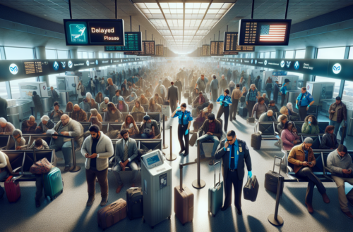 "alt_text": "Passengers face long waits at airport security during government shutdown chaos."