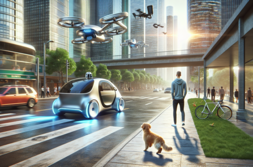 alt_text: Robot analyzing objects on a table using AI-enhanced vision in a laboratory setting.