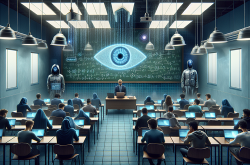 alt_text: "School setting with students and a teacher discussing AI detectors, reflecting classroom concerns."