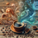 alt_text: "Illustration of coffee cup with gut microbiome interaction elements surrounding it."