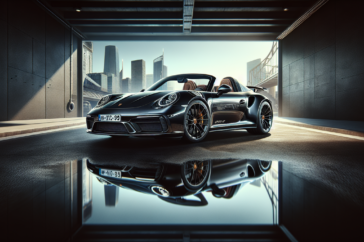 alt_text: "Rare Porsche 911 Targa GTS parked on a scenic overlook with mountains in the background."
