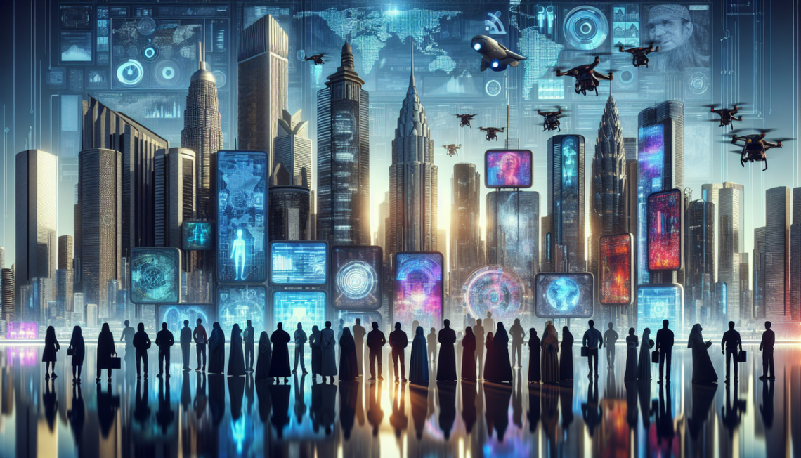 alt_text: A community divided as AI-driven currency influences decisions, sidelining local interests.
