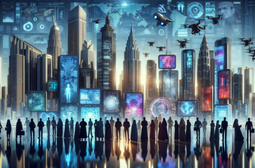 alt_text: A community divided as AI-driven currency influences decisions, sidelining local interests.